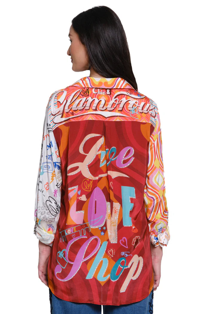 JOHN MARK CLOTHING NOVELTY MIXED PRINT TUNIC - MULTI