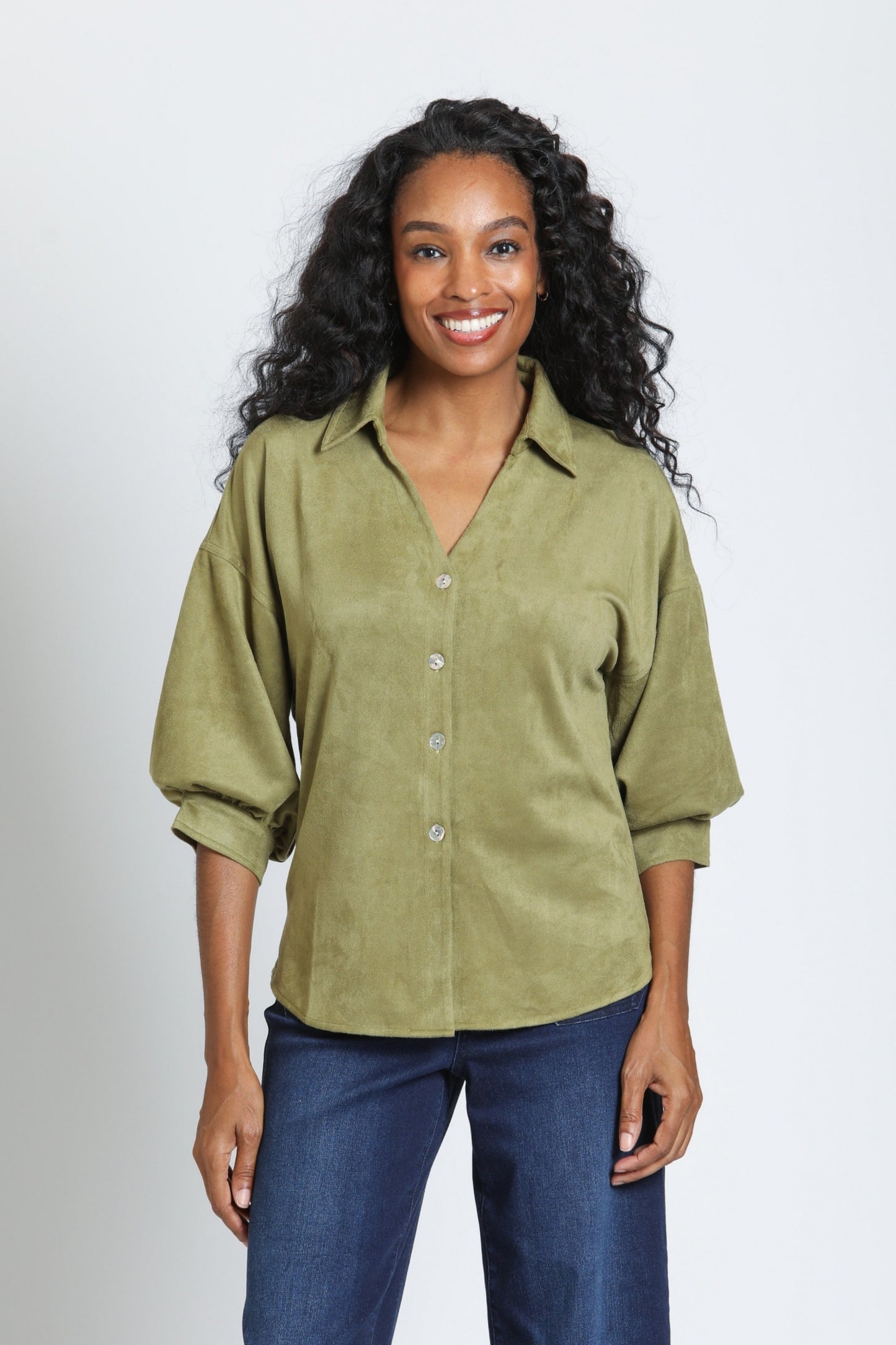 APNY FAUX SUEDE TOP - OLIVE