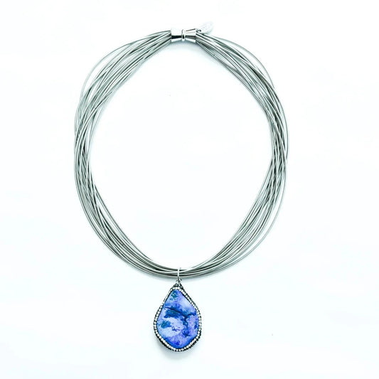 SEA LILY SILVER NECKLACE W/ BLUE CRYSTAL - L40A