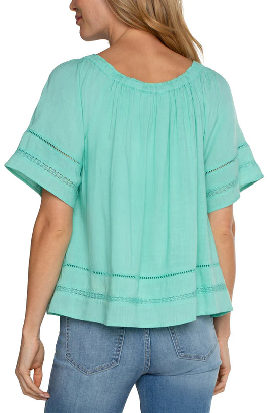 LIVERPOOL CROPPED BELL SLEEVE WOVEN TOP - MINT GREEN - LM8C60EE4343