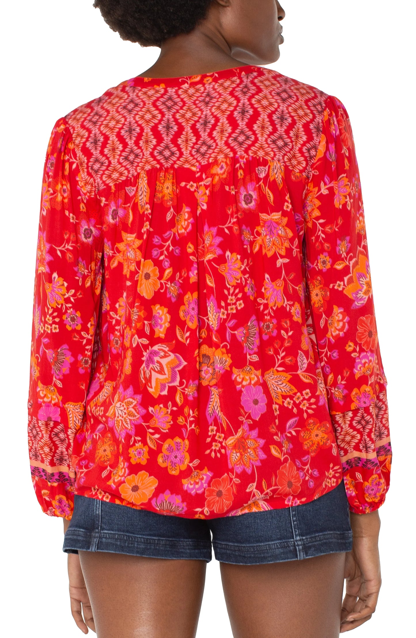 LIVERPOOL BUTTON-FRONT WOVEN BLOUSE - RED MULTI