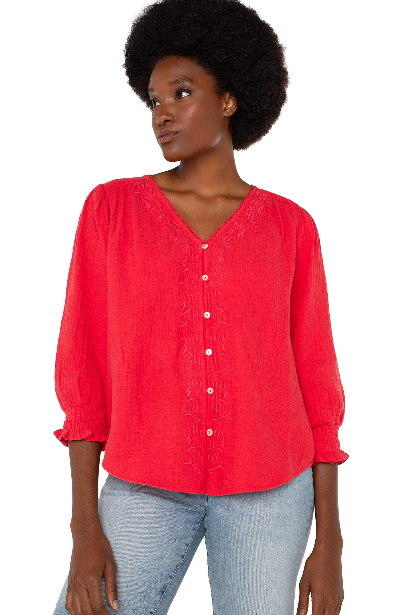 LIVERPOOL 3/4 SLEEVE EMBROIDERED BLOUSE - PINK