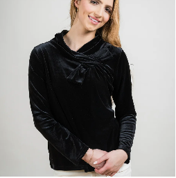 TRISHA TYLER VELVET TOP W/ BOW - BLACK