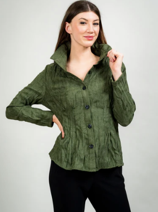 TRISHA TYLER CRINKLE JCKT W/ WIRE - OLIVE