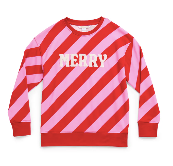 SHIRALEAH MERRY STRIPED SWEATSHIRT - RED AND PINK