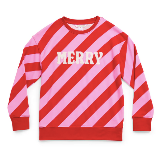 SHIRALEAH MERRY STRIPED SWEATSHIRT - RED AND PINK