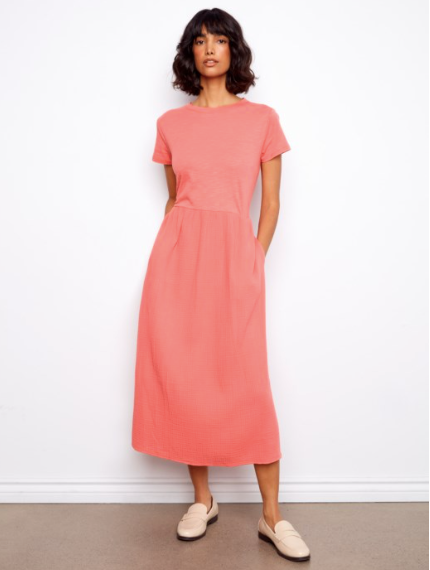 SALE CHARLIE B S/S CREW NECK DRESS - SORBET