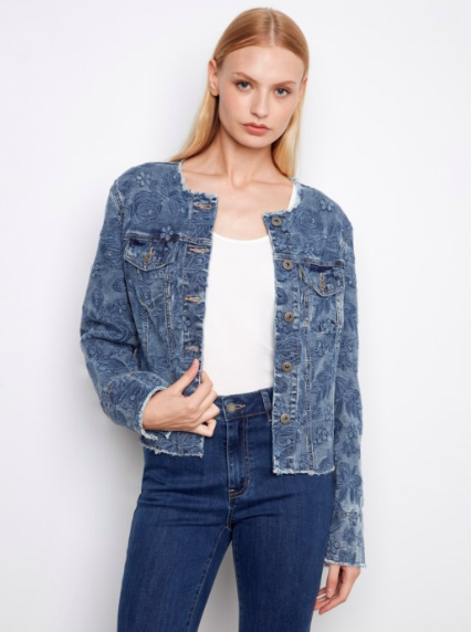 SALE CHARLIE B C/L EYELET DENIM JACKET - DENIM
