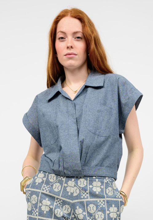 SALE - IVY JANE WRAP WAIST TOP - INDIGO