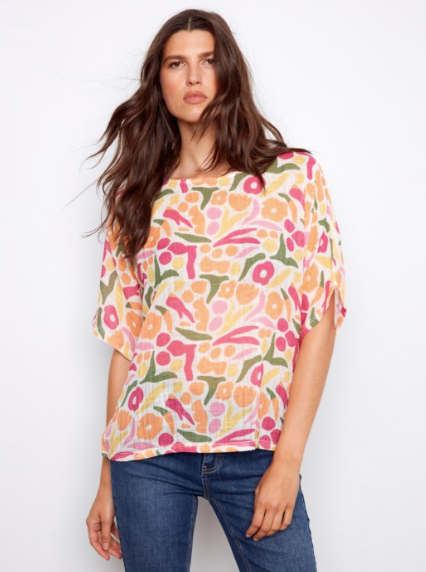 CHARLIE B PRINTED DOLMAN BLOUSE - SUNBURST