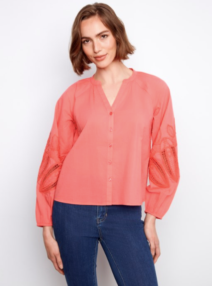 CHARLIE B RAGLAN SLEEVE BLOUSE - SORBET