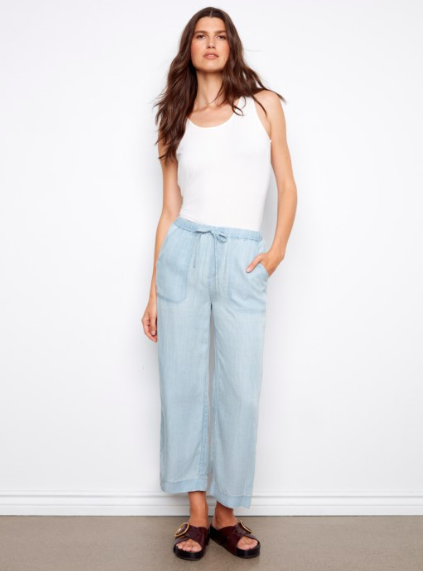 CHARLIE B TENCEL WIDE LEG PANT - LIGHT DENIM