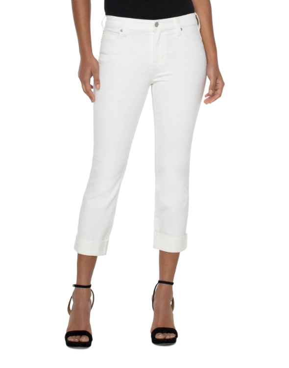 LIVERPOOL CHARLIE CROP ROLLED PANT - BONE WHITE