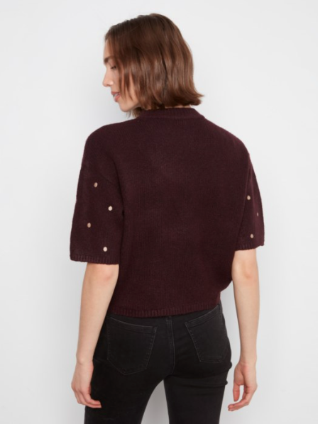 CHARLIE B EMBROIDERED POLKA DOT ELBOW SLEEVE - WINE