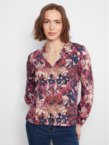 CHARLIE B FLORAL PRINT BUTTON FRONT BLOUSE