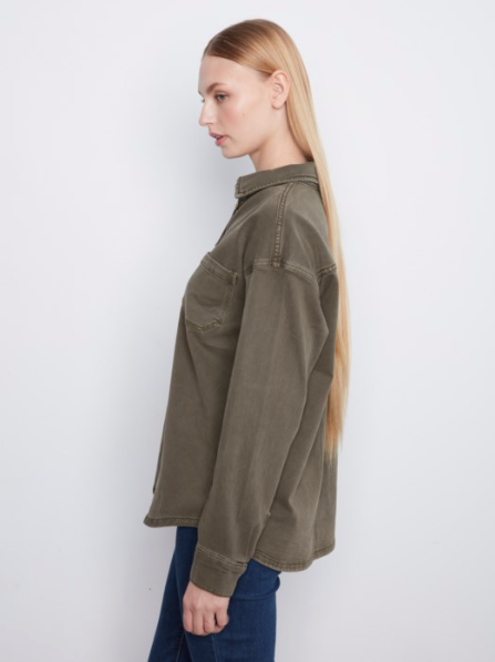 CHARLIE B BUTTON FRONT TWILL OVERSHIRT - MOSS