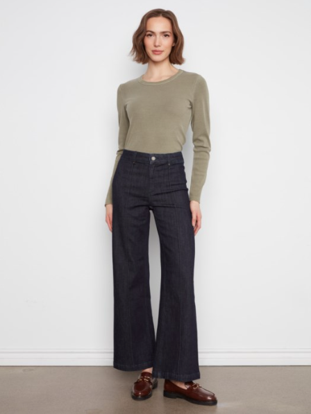 CHARLIE B WIDE LEG JEANS WITH FRONT SEAM - MIDNIGHT