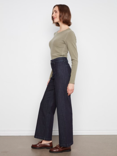 CHARLIE B WIDE LEG JEANS WITH FRONT SEAM - MIDNIGHT