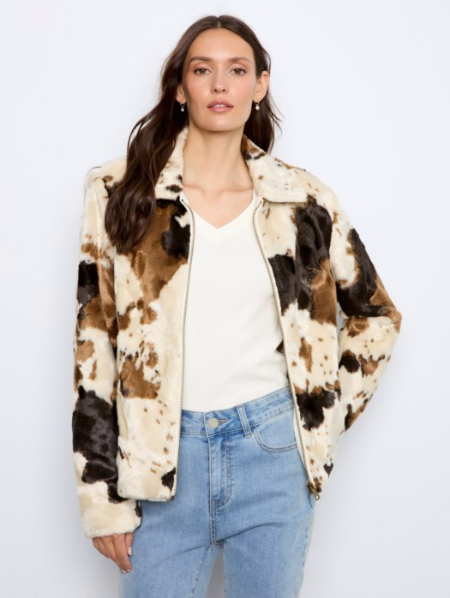 CHARLEI B COW PRINT FAUX FUR JACKET - BLOTCHY