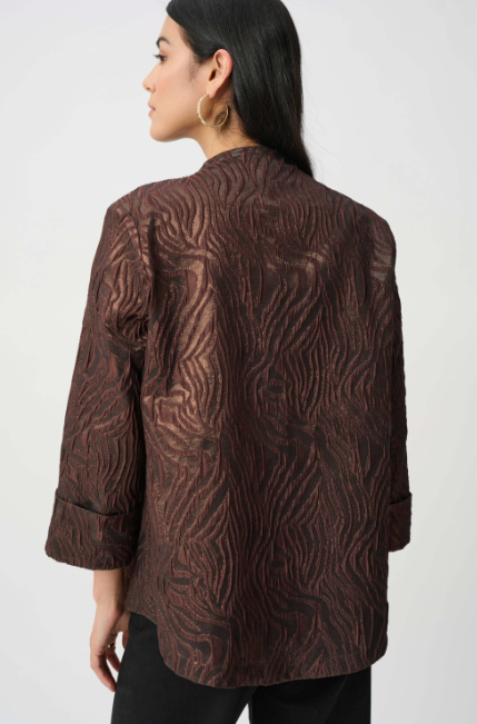 JOSEPH RIBKOFF WOVEN JACQUARD ANIMAL TRAPEZE JACKET - BROWN MULTI