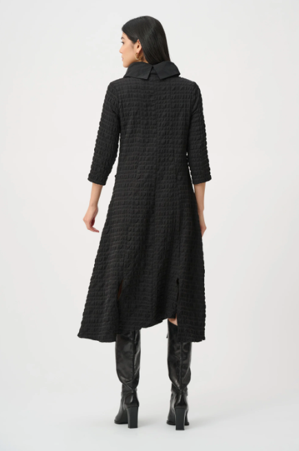 BUBBLE JACQUARD TRAPEZE COWL DRESS - BLACK