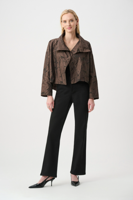 JOSEPH RIBKOFF JACQUARD MEMORY ASYMMETRICAL JACKET - BROWN AND BLACK