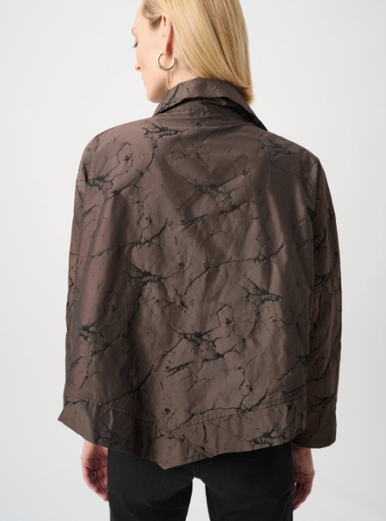 JOSEPH RIBKOFF JACQUARD MEMORY ASYMMETRICAL JACKET - BROWN AND BLACK