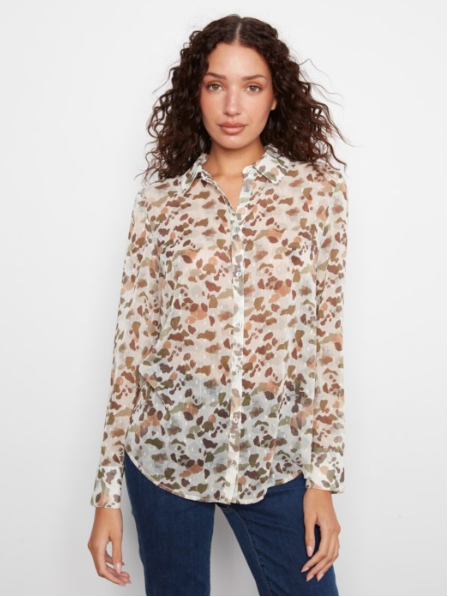 CHARLIE B BUTTON UP - PEBBLE