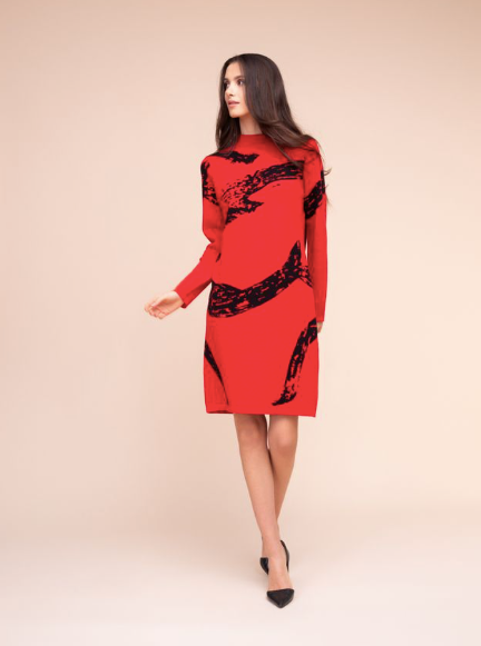 ALISON SHERI MOC NECK SWEATER DRESS - RED