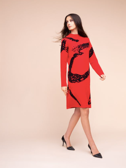 ALISON SHERI MOC NECK SWEATER DRESS - RED