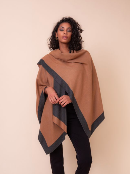 ALISON SHERI REVERSIBLE WRAP - CAMEL AND CHARCOAL