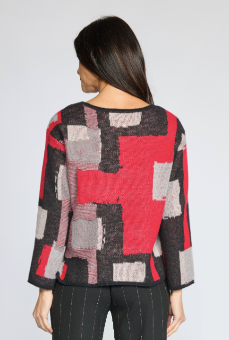 OLIVIA BY HABITAT COLLAGE SWEATER SWING PULLOVER - RED MULTI