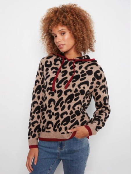CHARLIE B PRINTED ANIMAL HOODIE SWEATER - MULTI
