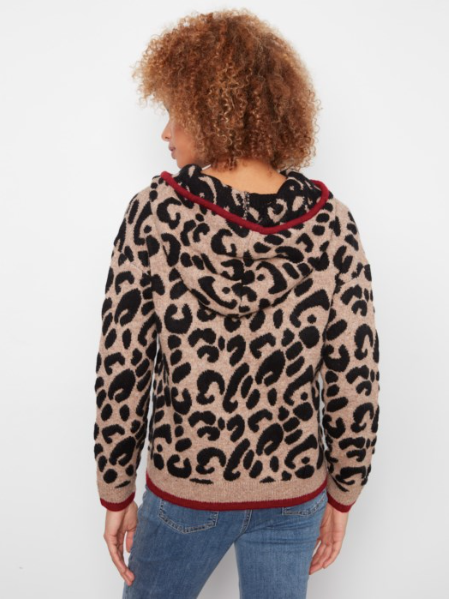 CHARLIE B PRINTED ANIMAL HOODIE SWEATER - MULTI