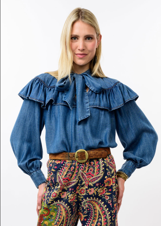 IVY JANE DENIM BOW TOP - INDIGO