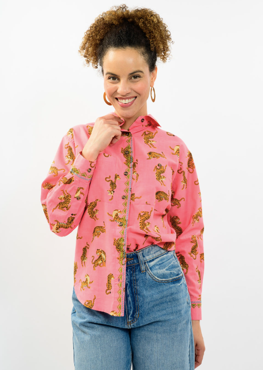 IVY JANE TIGER CAMP SHIRT - CORAL