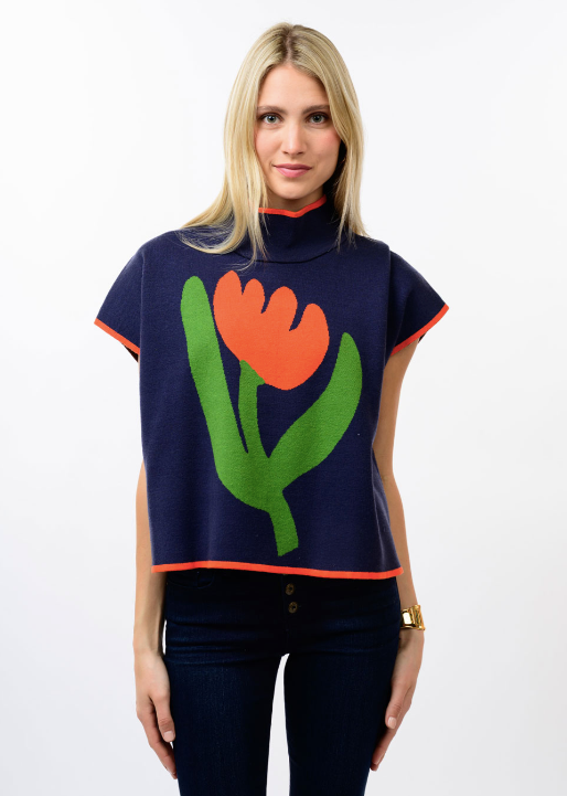 IVY JANE TULIP POPOVER SWEATER - NAVY MULTI