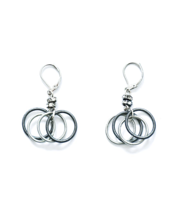 SEA LILY SILVER AND SLATE PW LOOP EARRINGS WITH CRYSTAL BEADS