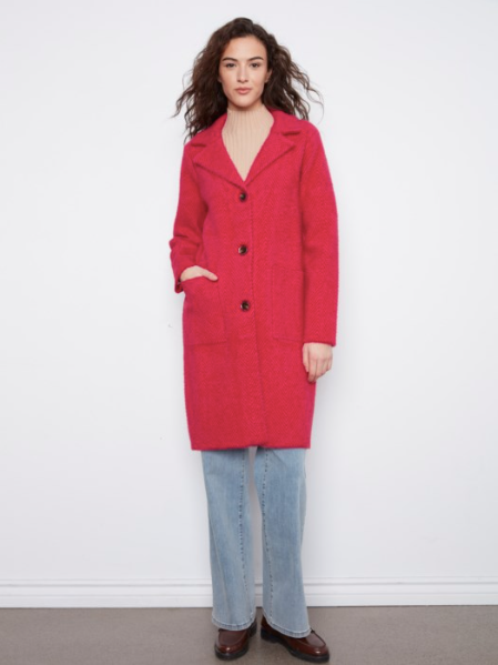CHARLIE B LONG KNIT COATIGAN - CHERRY RED