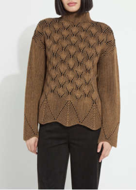 LYSSE RHEA COZY RIB SCALLOPED SWEATER - CAMEL