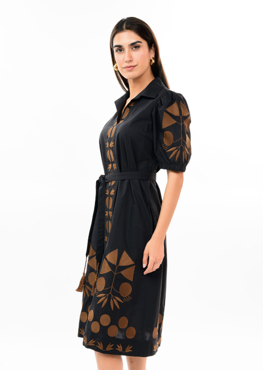 UNCLE FRANK PLACKT EMBROIDERED DRESS - BLACK MULTI