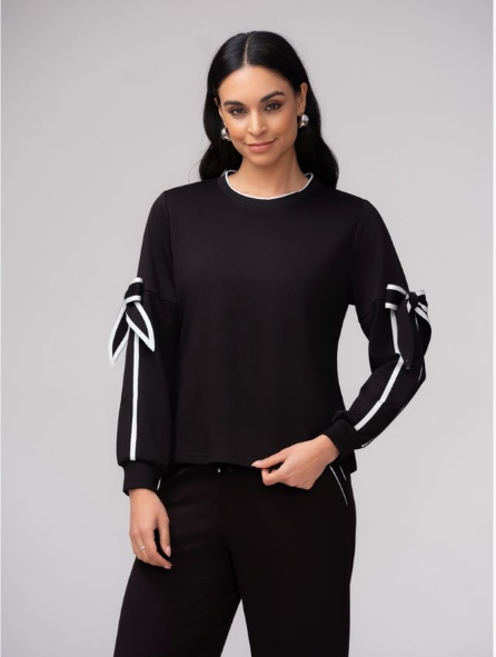 ELENA WANG PULLOVER WITH BOW SLEEVES - BLACK AND WHITE