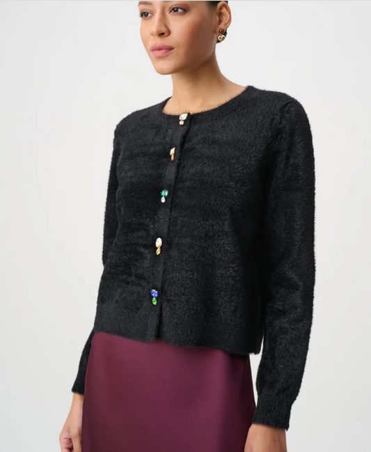 JOSEPH RIBKOFF BEJEWED CREWNECK CARDIGAN - BLACK