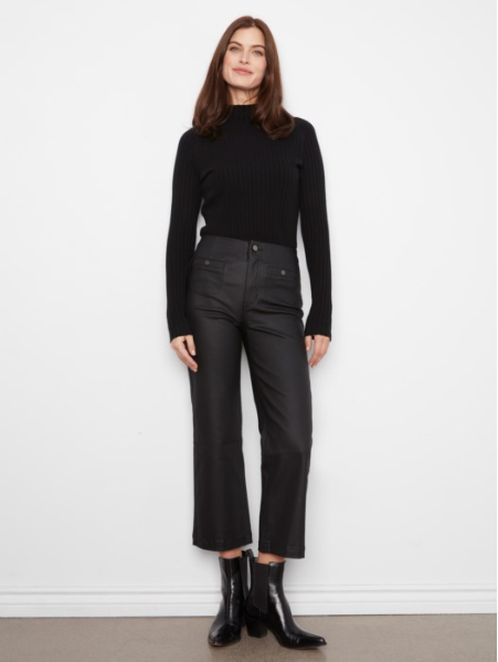 CHARLIE B FRONT POCKET WAXY PANT - BLACK