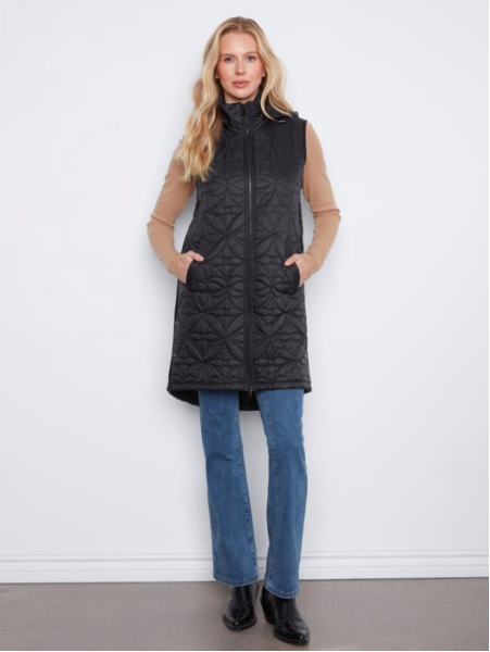 CHARLIE B FULL ZIP SLEEVELESS PUFFER VEST - BLACK