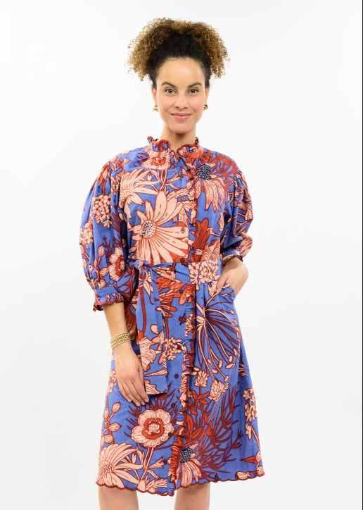 UNCLE FRANK SCALLOP TRIM MIDI DRESS - MULTI