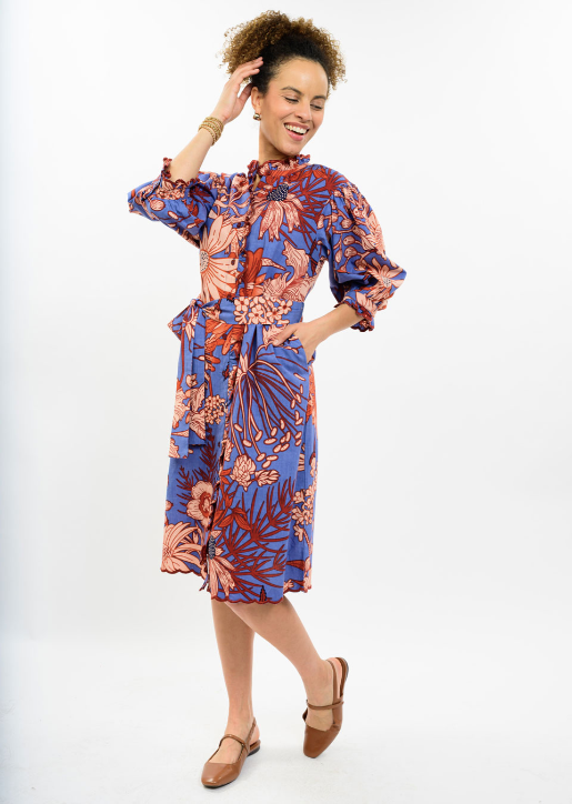 UNCLE FRANK SCALLOP TRIM MIDI DRESS - MULTI