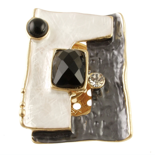 ORIGIN JEWELRY SQUARE BRROCH - SILVER G0LD BLACK WHITE