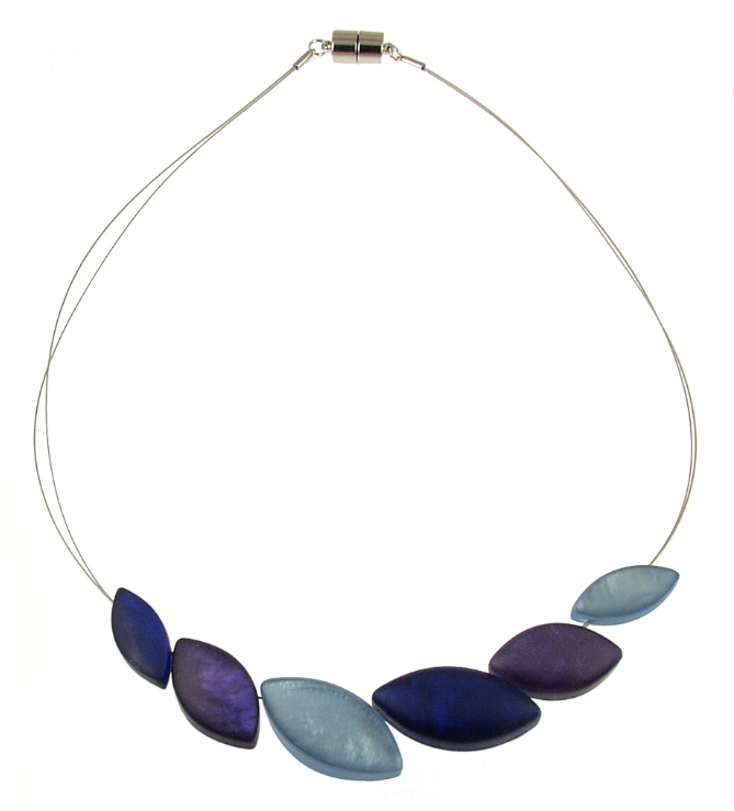 ORIGIN JEWELRY RESIN LEAF NECKLACE - DARK BLUE AND PURPLE