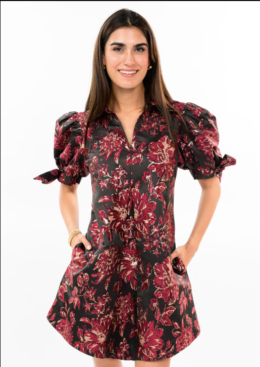 UNCLE FRANK BROCADE BOW SLEEVE - BLACK MULTI